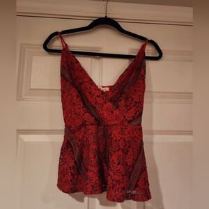 Monteau red and black lace layered peplum tank